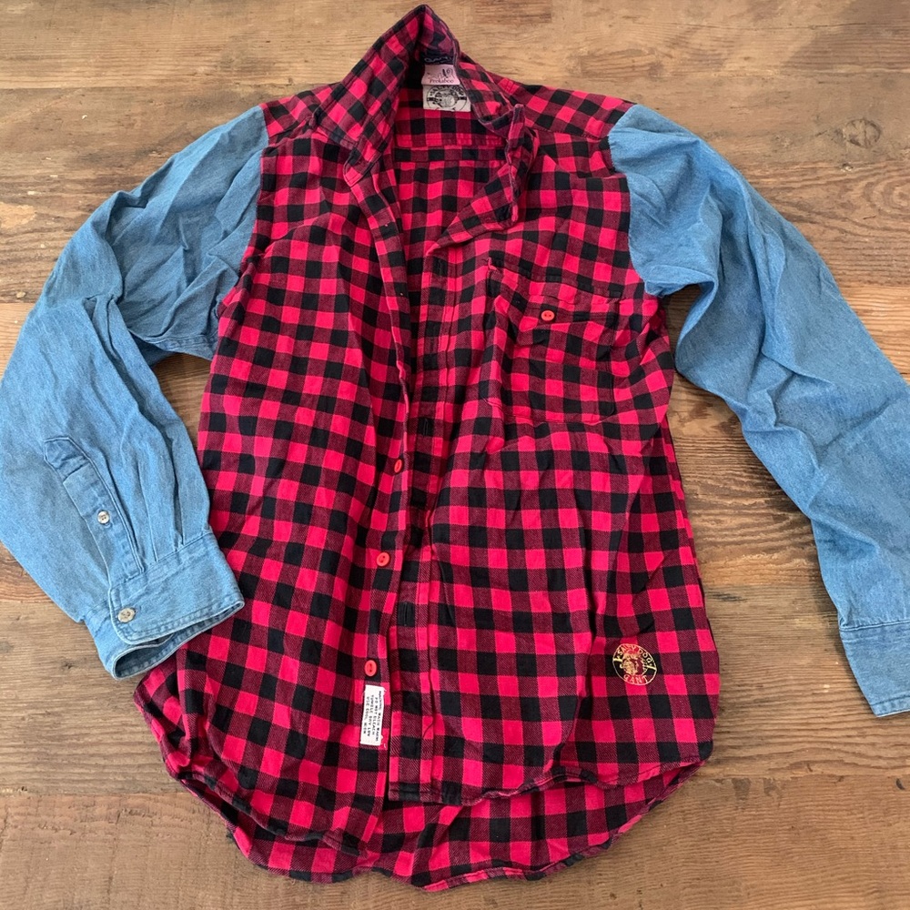Flannel x Chambray button up long sleeve shirt